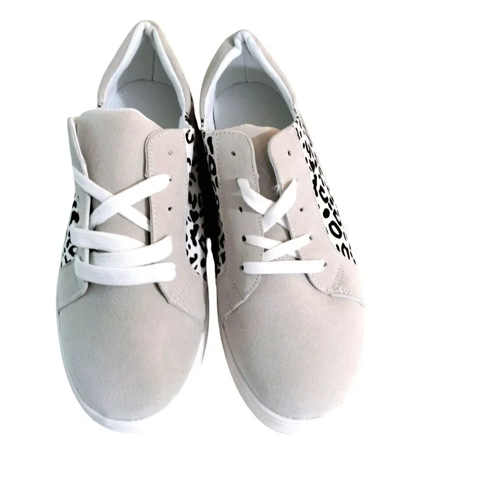 Rosy Womens Canvas Lace Up Sneakers Gray Leopard Print EUR 41 US 8.5 New